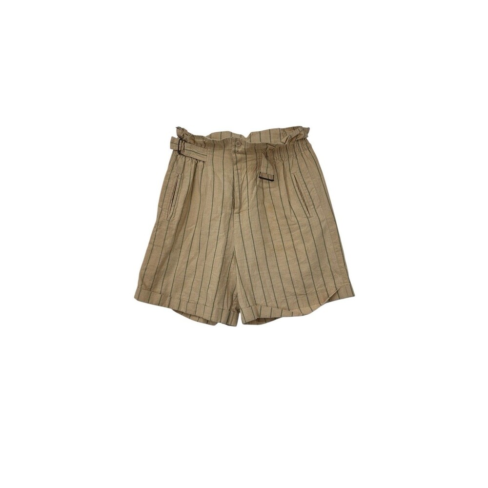 90s VTG Style Linen Cotton High Waist Mom Shorts Size 26/S Vintage yellow stripe